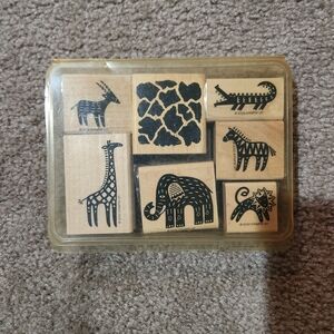 Animal Print Wood And Rubber Stamps Set Of 7